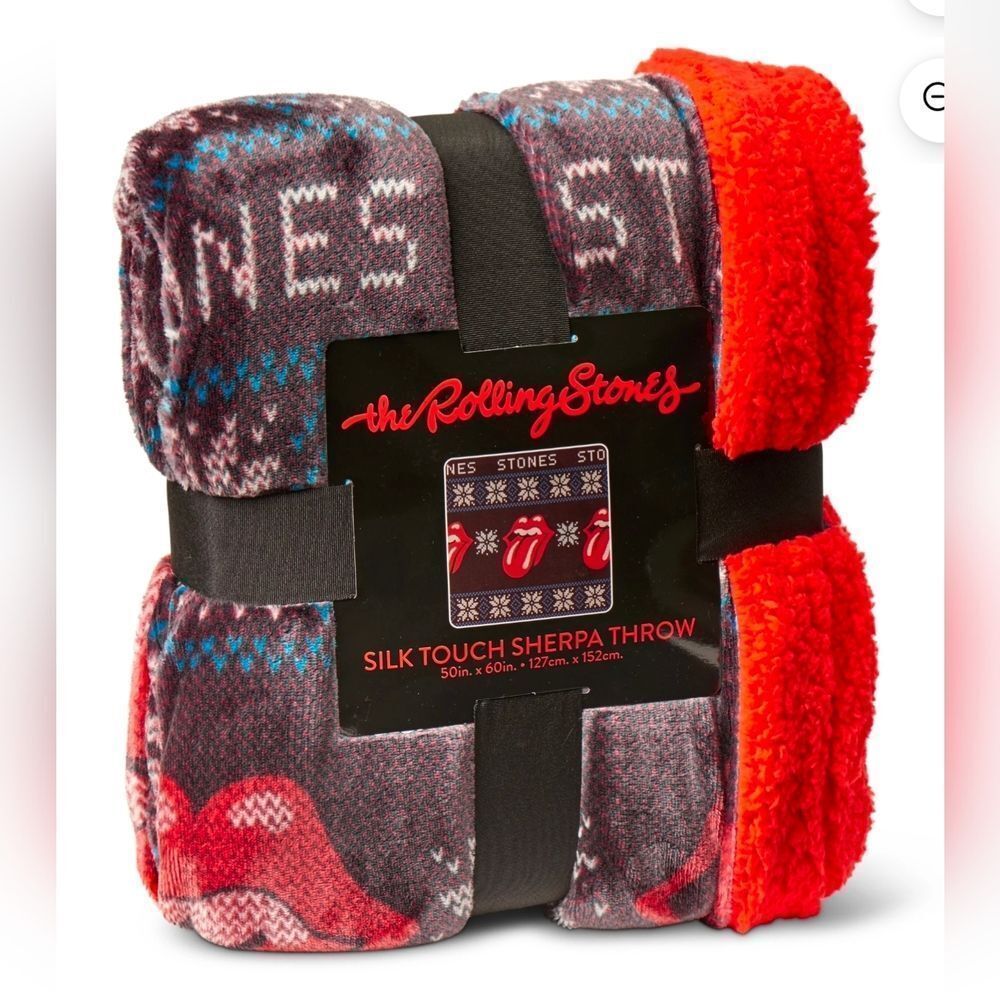 NEW The Rolling Stones Holiday Sweater Sherpa Lined THROW BLANKET 50in x 60 in